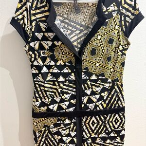 BCBGMaxAzria Black and Yellow Geometric Print Top
